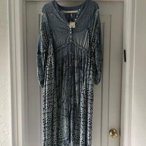 Free People Green Casual Sundress with Bishop Sleeves